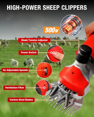 INCENDIOS Cordless Sheep Clippers with 2X 4000mAh Batteries,6-Speed Control | 2400 RPM Motor, 500W Heavy Duty Electric Animal Shears for Sheep, Alpacas, Goats, Farm Livestock
