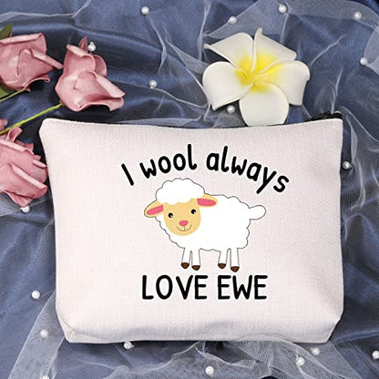 LEVLO Funny Lambs Farm Animals Lovers Gifts I Wool Always Love Ewe Makeup Bags Lamb Sheep Pun Xmas Valentine Travel Case(Always Love Ewe) - color: Always Love Ewe