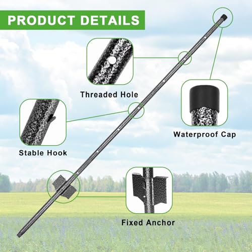 4.1FT Metal T Posts for Fencing, 8 Pack No Dig Fence Stakes with Threaded Connection and 100 Zip Ties, Steel Garden Fence Posts for Yard, Poultry Netting, Orchard - size: 4 Feet