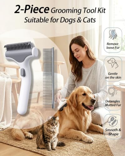 Undercoat Rake for Dogs & Cats, White - color: White