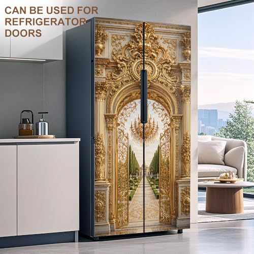 Gold Garden Arch Door Mural, Luxury Palace Entry Door Cover - color: Colorful2873