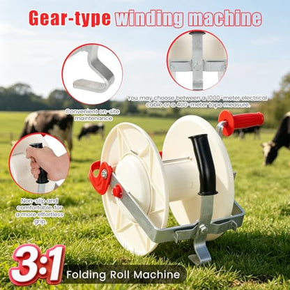 3:1 Geared Electric Fence Reel (with Wire Guide), Lockable Fence Wire Reel, Portable Electric Electric Fence Eeel, Suitable for Farms and Gardens, 2-Pack