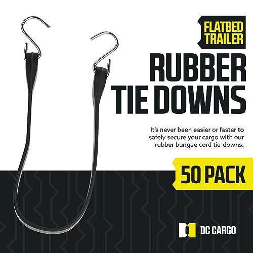 DC Cargo (Pack of 50) Tarp Straps for Flatbed Trailers, 21" Long Natural Rubber Bungee Cord Tie-Downs Ideal for Securing Tarps, Canvases, Cargo in Cold Climates | Tie-Downs w/Metal S-Hooks - size: 50