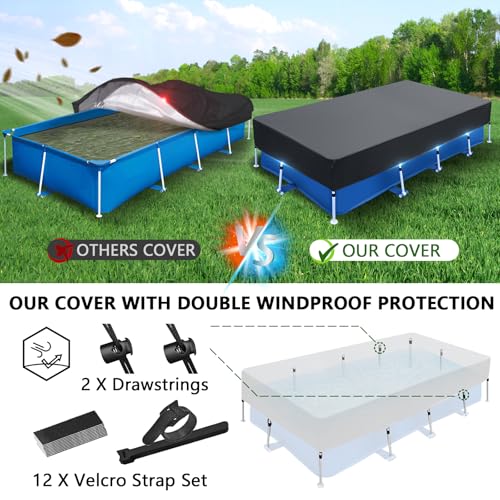 177 x 87 Rectangle Pool Covers Drawstring 14 ft for 178 x87 Rectangular Frame Solar Swimming Pools 14 x 7 ft Durable Heavy-Duty Winter Dust Proof Rain Proof Garden Outdoor Above Ground Pools Cover - size: 177 x 87 in