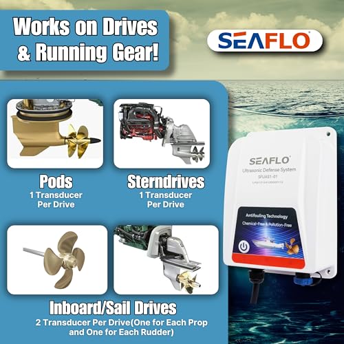 SEAFLO Ultrasonic Hull Defense System – Fully Automated Anti-Fouling Device, Prevents Barnacle & Algae Growth, Protects Hull, Drives & Running Gear, Covers 200 sq.ft – 4-Year Warranty - style: 1 Transducer System