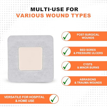 MedVance Silver Foam Sterile Highly Absorbent Dressing, 4"x4", Box of 5 | Sterile And Individually Wrapped - Absorbent Antibacterial Dressing - Prevents Infection Of Wounds - Promotes Healing - size: 4"x4" Silver