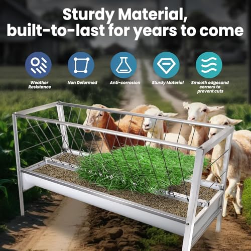 Horse Feeder & Goat Hay Feeder 2 in 1, 66 Gallon Heavy-Duty Livestock Hay Feed with 30 Gal Feed Pan, Pasture for Sheep and Goats (Galvanizing) - color: Galvanizing