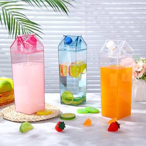 Remerry 3 Pcs Milk Carton Container, Square Acrylic Plastic Clear - color: Pink Blue Clear, size: 34 oz