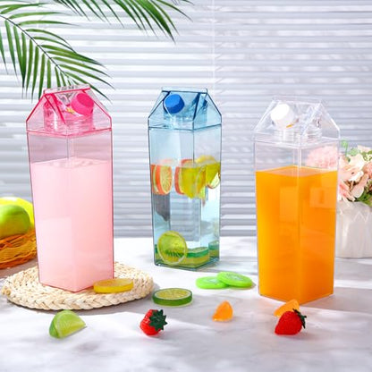 Remerry 3 Pcs Milk Carton Container, Square Acrylic Plastic Clear - color: Pink Blue Clear, size: 34 oz
