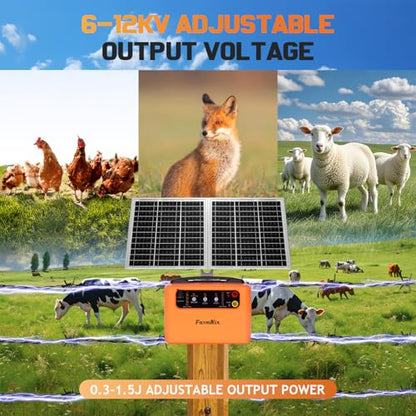 30 Miles Solar Electric Fence Charger, 0.3-1.5J for Livestock Farm - color: Orange