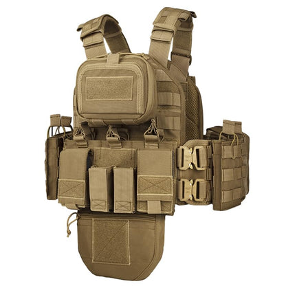 YAKEDA Tactical Training Vest with PALS System - Multi-Pocket Adjustable Straps Quick-Release Buckle for Hunting - color: Khaki