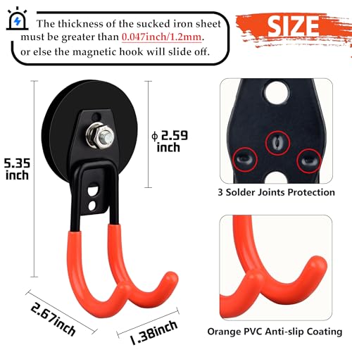 ULIBERMAGNET Garage Strong Magnetic Hooks, 4 Pack Heavy Duty Large J Hooks with Magnet, Anti-Slip Coating Magnet Hooks for Garden Tools, Ropes,Drill,Magnetic Double Hooks for Metal Cabinet,Pegboard - style: 2.59" Strong Medium J Orange 4PC
