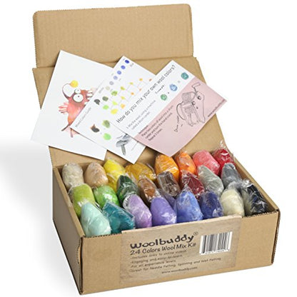 Woolbuddy Wool Roving Set for Needle Felting, 24 Colors Merino Wool Kit - color: 24 Wool Kit