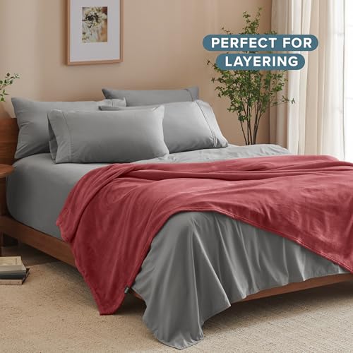Bare Home Fleece Blanket Luxury Microplush (Full/Queen, Rosewood) - color: 24 - Rosewood, size: Full/Queen