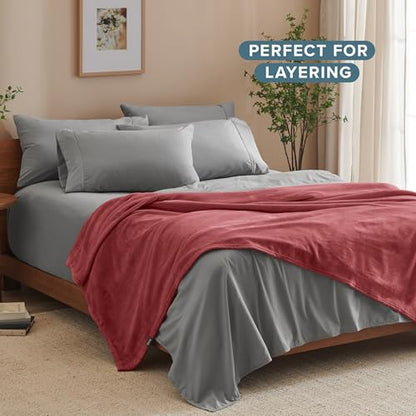 Bare Home Fleece Blanket Luxury Microplush (Full/Queen, Rosewood) - color: 24 - Rosewood, size: Full/Queen