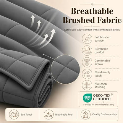 L'AGRATY Weighted Blanket for Adults 15lbs, 48"x72", Dark Grey Twin Full Size Heavy Throw Blanket, Cooling, Breathable, Microfiber with Glass Beads, Big, Washable, All-Season - color: 01-dark Grey, size: 48" x 72" | 15lbs