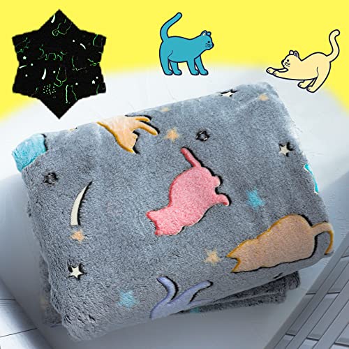 Best Gift Glow in The Dark Cute Cat Throw Blankets with Storage Bag, Kids Blanket Soft Throw Blankets for Girls Boys, Birthday, Day Care Home Travel Use,50"x60" Grey - color: Cat Cute Grey