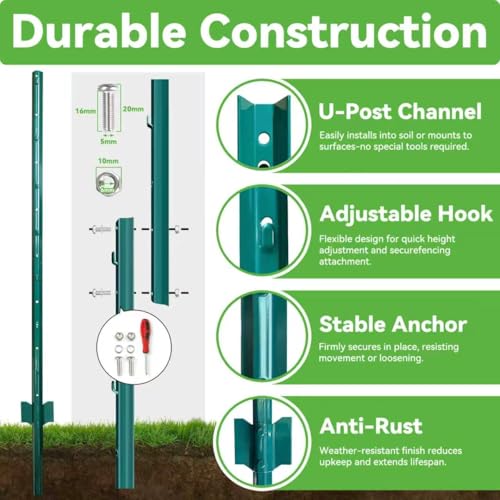 Thealyn Metal 10Pack 7FT Fence Posts for Wire Fencing Heavy Duty U Post - size: 7 Feet (Requires Assembly)