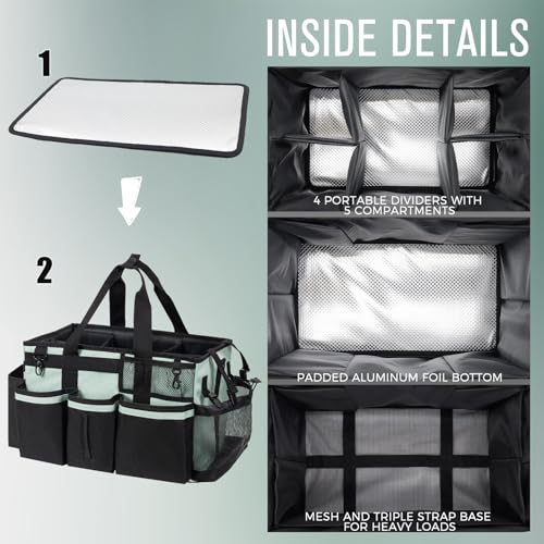 SCAVATA Wearable Cleaning Caddy, Cleaning Caddy Supplies Organizer with Handle & Shoulder Straps for Housekeepers, Under Sink & Car Cleaning Tool Organizers Bag with 4 Foldable Divider (Celadon) - color: Celadon