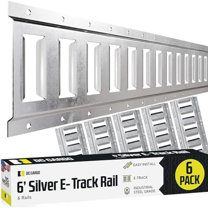 DC Cargo Mall E Track Tie Down Rail Kit 6' (6 Pack) for Garages, Vans, Trailers, Motorcycle Tie Downs, ATV Mountings - Galvanized Steel - Secure Cargo & Heavy Loads Up to 2,000 lbs - size: 6-pack