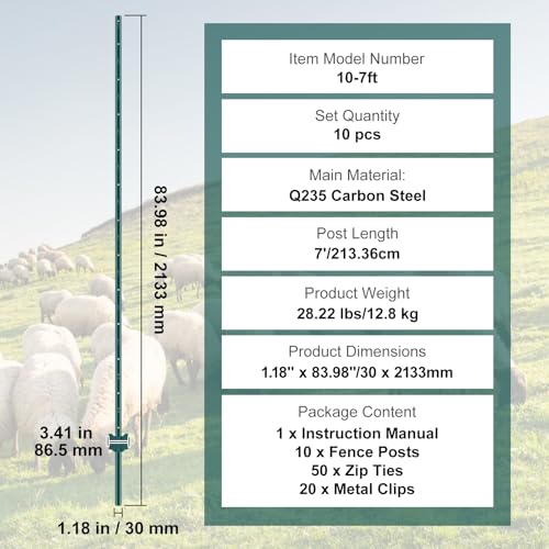 VEVOR Fence Post 7 ft 10 Pack U-Channel Metal Fence Stakes Green - size: 7 Feet 10 Pack