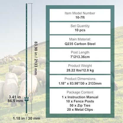 VEVOR Fence Post 7 ft 10 Pack U-Channel Metal Fence Stakes Green - size: 7 Feet 10 Pack