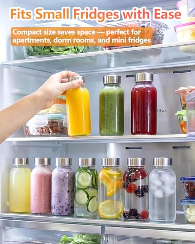 Zukro 8 oz Small Glass Juice Bottles with Stainless Steel Lids Leak Proof - color: silver lid - 4 pack