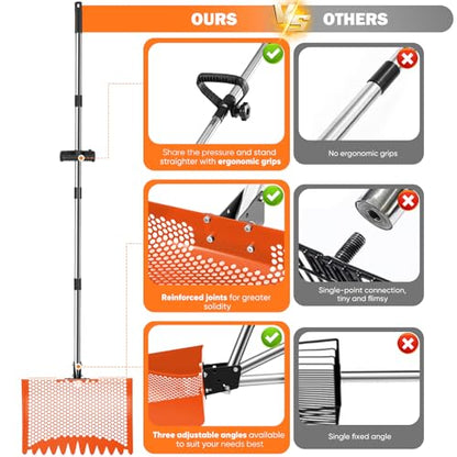 12inch Chicken Poop Scooper & Rake 2-in-1 with Adjustable Handle - color: Orange