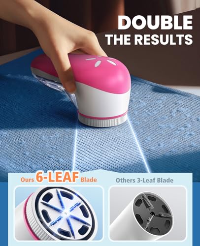 POPCHOSE Fabric Shaver, Lint Shaver with 6-Leaf Blade, Rechargeable - color: Pink