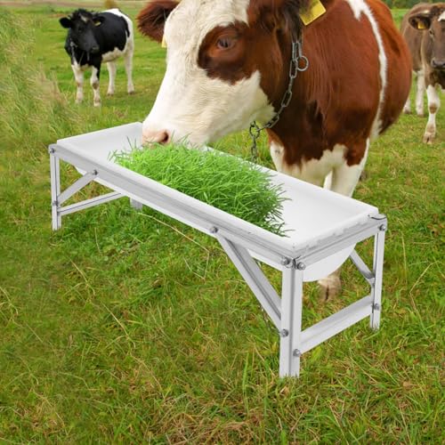 Livestock Feed Trough with Stand, 35L/9.25Gal Capacity Livestock Water Trough with Triangular-Structure Stand 39" Long Portable Farm Animal Feeder for Calves, Pigs, Sheep and Horses (White) - color: White