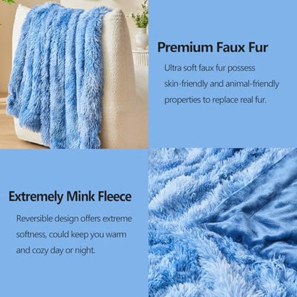 GONAAP Fuzzy Faux Fur Twin Blanket for Couch, Indigo, 60"x80" - color: Indigo, size: Twin(60"x80")