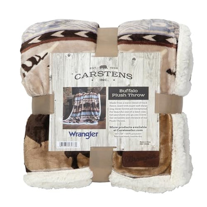 Carstens, Inc. Carstens Wrangler Buffalo Southwestern Sherpa Fleece 54x68 Throw Blanket, 54" x 68", Brown - color: Brown