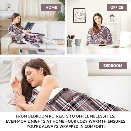Beautyrest Heated Electric Throw - Sherpa/Berber, 3 Heat & Washable - color: Grey Plaid, size: 50 in x 64 in