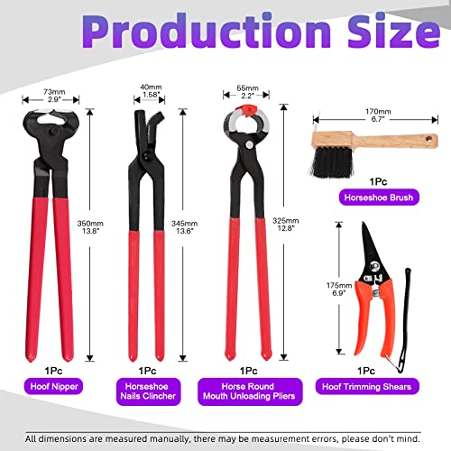 Swpeet 12Pcs Professional Farrier Tools with Roll Pack, Horses Hoof Trimmers Shears, Farrier Rasp File, Hoof Nipper, Horseshoe Brush, Hoof Knife, Horse Round Mouth Unloading Pliers, Horse Nail Pliers