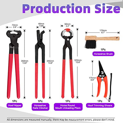 Swpeet 12Pcs Professional Farrier Tools with Roll Pack, Horses Hoof Trimmers Shears, Farrier Rasp File, Hoof Nipper, Horseshoe Brush, Hoof Knife, Horse Round Mouth Unloading Pliers, Horse Nail Pliers