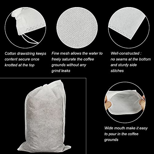 HRX Package 50pcs Disposable Cold Brew Bags 8x12 in for Home Coffee Brewing | Fine Mesh Contains Grounds, Less Mess, Secure Drawstrings, Fits 1 or 2 Gallon Jars, for Coffee, Tea, Soups, Spices, and Herbs - size: 8x12 inch