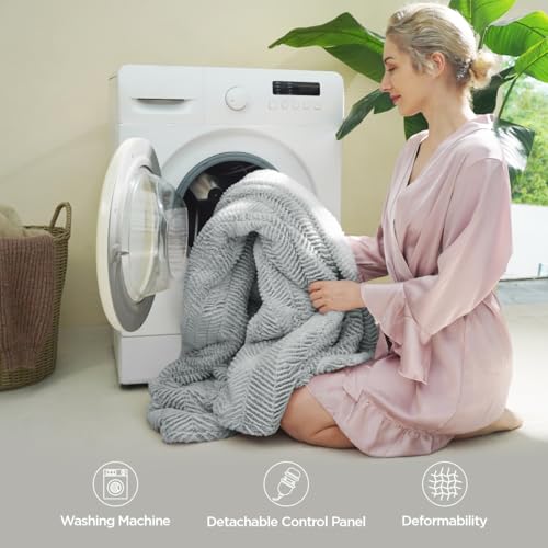 Templewet Heated Blanket Throw 50" x 60",Fluffy Electric Blanket,Gray | Timer Settings,Auto Off,Soft Sherpa Heated Throw Blanket,Machine Washable,Fast Heating for Sofa Bed Office Use,Gifts for Mom - color: Frosty Gray2
