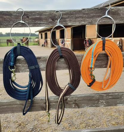Soft Padded Lunge Line Rein Lead for Horses 27ft Looped Handle Swivel Clip (Brown/Beige) - color: Brown/Beige