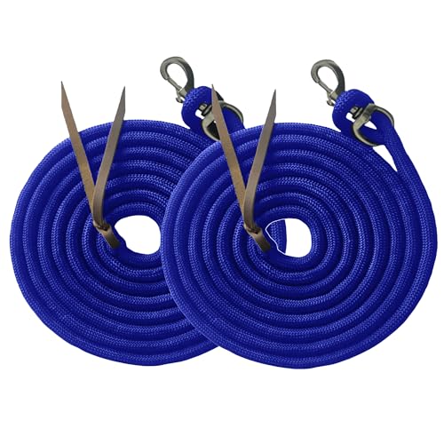 Majestic Ally 14' Pack of 2 Poly Training Lead Rope with Leather Popper for Horses & Livestock – 14 Foot Long and 5/8 inch Thick - Replaceable Heavy-Duty Bolt Snap (Royal Blue) - color: Royal Blue