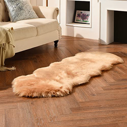 duduta Beige Faux Sheepskin Runner Rugs 2x6 ft, Fluffy Fur Couch Covers - color: Beige, size: 2' x 6'