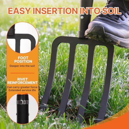 KOLEIYA 4-Tine Garden Fork,Heavy Duty Pitch Fork for Gardening,Digging Fork and Spading Fork for Loosening Soil,Compost Fork with Fiberglass Handle,45 Inch
