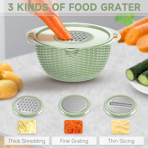 4-1 Strainer with Bowl & Spoons Set - Strainers and Colanders - Colanders for kitchen(Patented) - Pasta Strainer with Upgraded Graters & Spoons for Fruit Veggie Kitchen Essentials, Green - color: Green