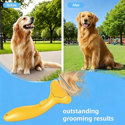 Undercoat Rake for long haired Cats & Small/Medium Dogs – Deshedding Brush & Dematting Comb for Double-Coated Pets with Long Hair, Matted Fur – Grooming Tool for Kitten, Puppy and Rabbit (yellow) - color: Yellow
