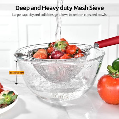 U-Taste Fine Mesh Strainer, 18/8 Stainless Steel Sieve 30 Mesh, M/Red - color: (4) Red, size: M-4.73in