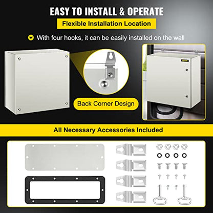 VEVOR NEMA Steel Enclosure, 24 x 24 x 12'' NEMA 4X Steel Electrical Box, IP66 Waterproof & Dustproof, Outdoor/Indoor Electrical Junction Box, with Mounting Plate - size: 24 x 24 x 12