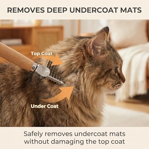 Dematting Comb for Dogs & Cats - Safe Stainless Steel Pet Detangling Brush, Gentle on Sensitive Skin, Reduces Shedding, Ergonomic Bamboo Handle