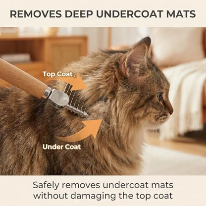 Dematting Comb for Dogs & Cats - Safe Stainless Steel Pet Detangling Brush, Gentle on Sensitive Skin, Reduces Shedding, Ergonomic Bamboo Handle