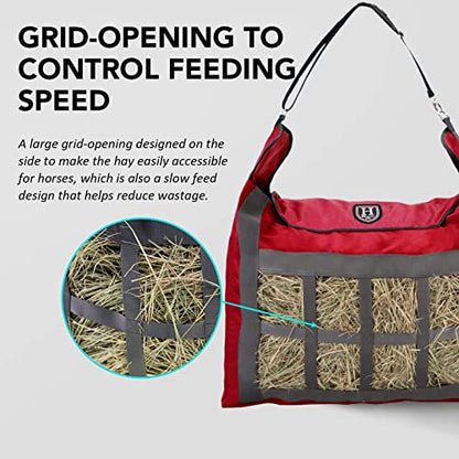 Harrison Howard Premium Durable Slow Feed Horse Hay Bags Oxford Cloth Heavy Duty Large Capacity Horse Feeding Bag-Scarlet Red - color: Scarlet Red