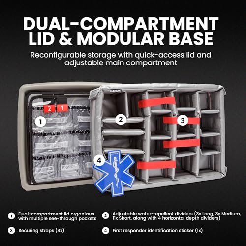 NANUK 940 Waterproof EMS/EMT Empty Hard Case with Dual-Compartment Lid Organizer and Padded Dividers – First Aid Organizer for Trauma Kits & IP67 Dustproof, Impact-Resistant – Black - color: Black