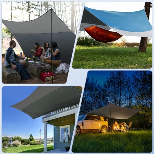 12X14FT Camping Tarp with 2 Poles, UV UPF50+ Lightweight Car Awning Sun Shelter, PU3000 Waterproof Tarp for Camping, Hiking and Backpacking Trips - color: Blue